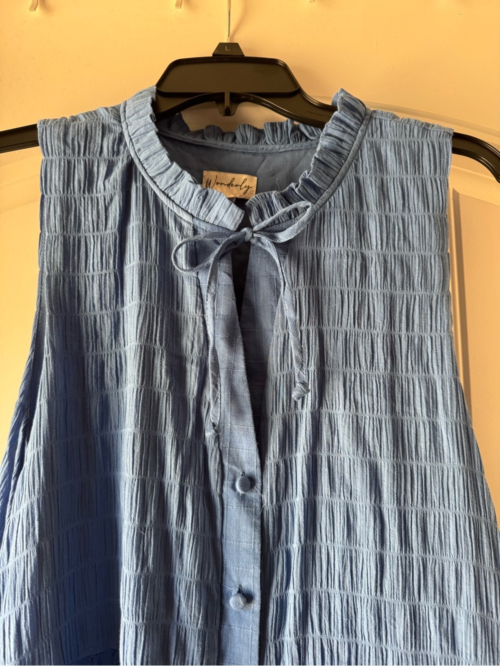 Wonderly Blue Tiered Button-Front Midi Dress - Picture 4 of 4